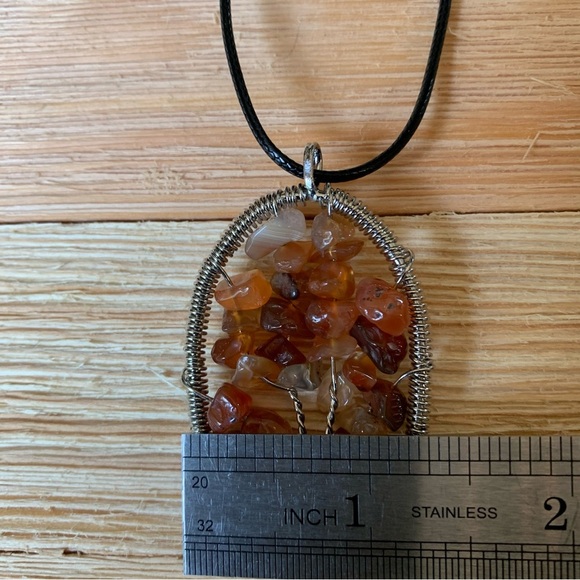 Red Carnelian Crystal Tree of Life Wire Wrapped Pendant Necklace Adjustable Cord - Picture 8 of 8